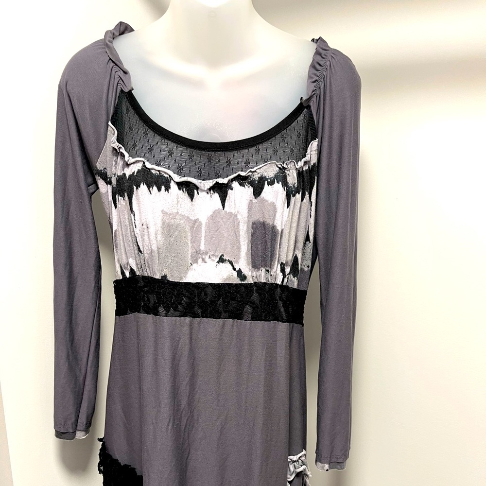 Grey, Black, Lace, Dress.